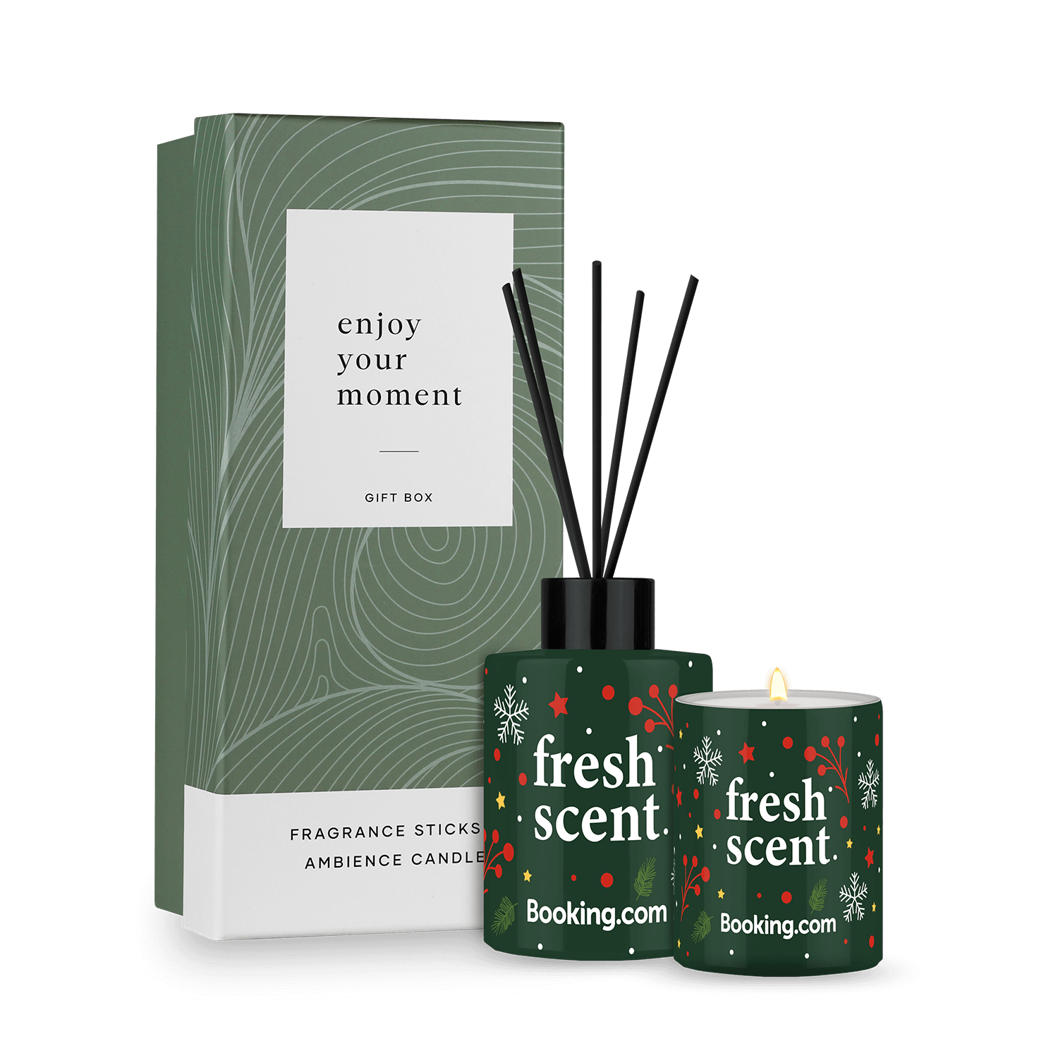 kaars en geurstokjes met logo in giftset
