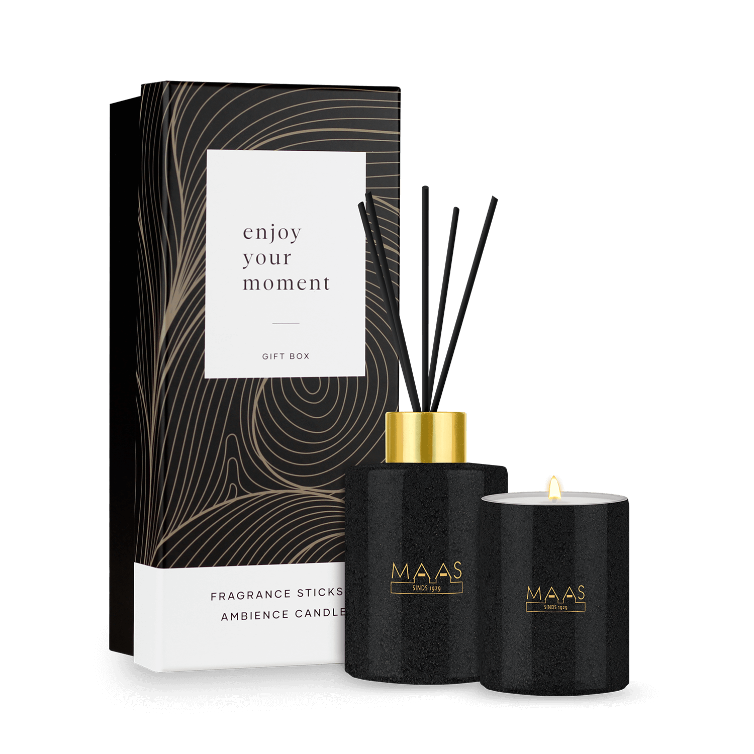 gepersonaliseerde giftset met geurstokjes en kaars