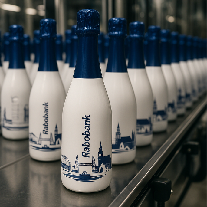 productie van bedrukte cava flessen rabobank