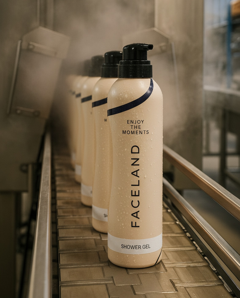 productie van Faceland flesjes